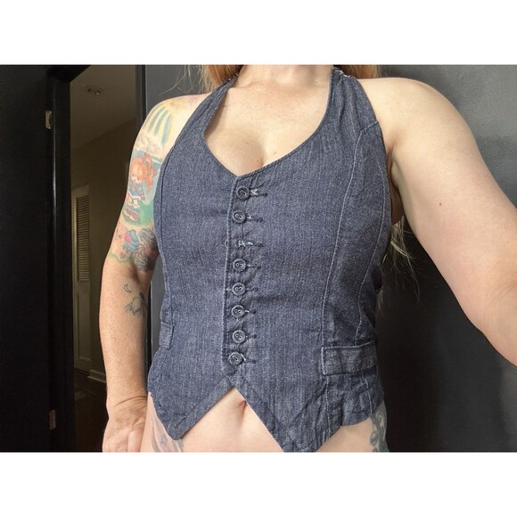 Y2K Vintage WET SEAL Vest Denim Striped Buttons Sz XS - Picture 7 of 9